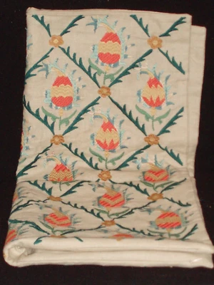 POTTERY BARN Linen & Cotton CREWEL EMBOIDERED Square Zippered PILLOW COVER SHAM - Imagem 1 de 4