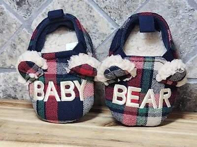 Dearfoam Baby Bear Slippers 1-2 Months Plaid Blue Red Infant Shoes - Imagem 1 de 4