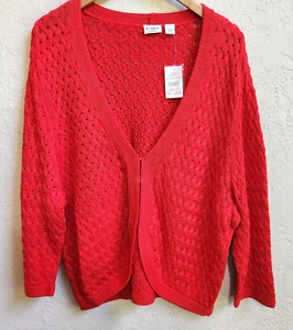 Cato Open Knit Cardigan Women Plus 22-24W Red Textured 3/4 Sleeve Waffle Knit - Picture 1 of 11