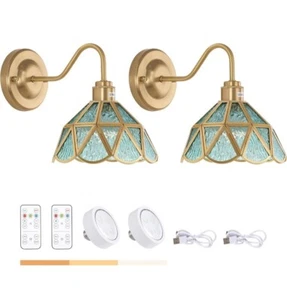 Vintage Battery Operated Wall Sconce Set of 2 with Remote, Rechargeable Wall Lam - Picture 1 of 8
