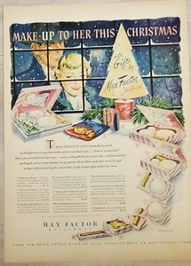Original 1950 Max Factor Maquillaje Cosméticos Vacaciones Navidad Anuncio Publicidad  - Imagen 1 de 12