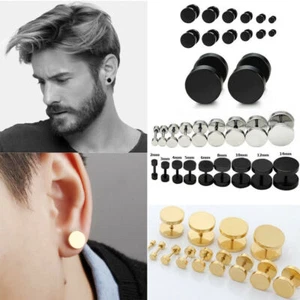Stainless Steel Unisex Men Women Barbell Stud Earrings Punk Ear Piercing Plugs - Picture 1 of 13