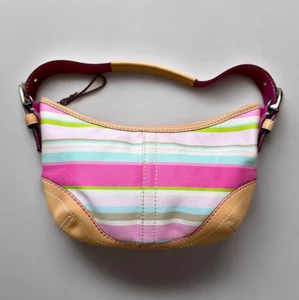 ebay Live Coach Y2K Pastel Pink Stripe Soho Hampton Sateen and Leather Shoulder - Picture 1 of 15