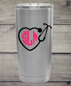 Stethoskop Name / Monogramm Aufkleber - Krankenschwestern / CNAs - Handy, Yeti, Laptop - Bild 1 von 6