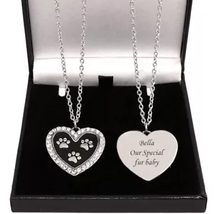 Paws on Heart Necklace with Engraving, Personalised Gift for a Woman or Girl - Picture 1 of 12