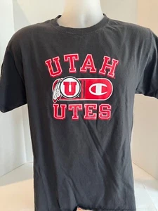University of Utah Utes Champion T-Shirt Black Size Medium Mens Front Graphics - Picture 1 of 10