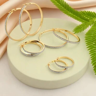 Dainty Pave Zirconia Hoop Earrings, 18K Gold Crystal Hoops, Minimalist Design. - Image 1 of 4