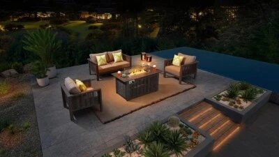 Outdoor Lounge Set Sofa Sessel mit Feuerstelle Tisch Garten Terrasse - Bild 1 von 4