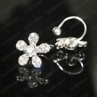 U Clip Crystal Flower Earrings Small Fake Studs Rhinestone Pearl Silver