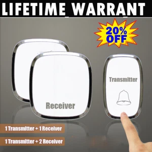 Wireless Door Bell Doorbell Waterproof Wall Plug In Loud 36 Chime LED Flash Set - Picture 1 of 14