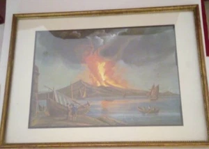 Bellissima stampa Vesuvio in eruzione con cornice e vetro 36 x 26 cm (Pep37) - Picture 1 of 4