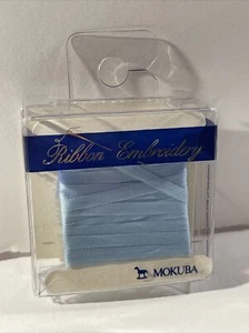 Mokuba Ribbon Embroidery Ribbon Color Blu Horizon 4 MM 3 Yards Vintage New - Picture 1 of 3