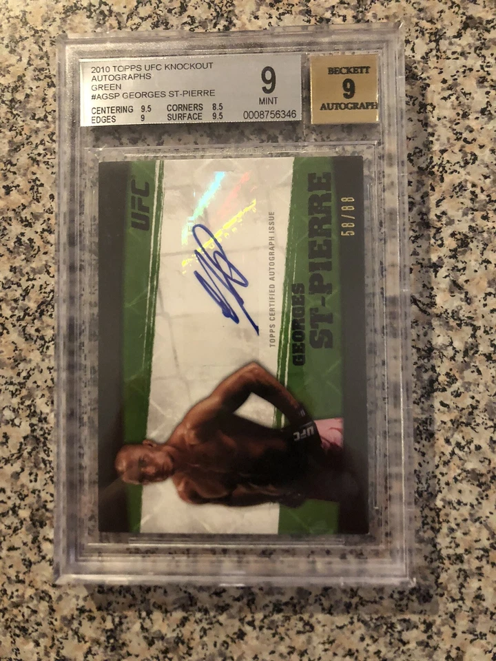 2010 topps ufc knockout autograph GREEN # AGSP Georges St-Pierre BGS 9 #ed / 88 - Image 1 of 4