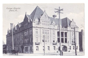 1908 Cottage Hospital Peoria, IL. W/ Horse & Buggy out front undivided back - Picture 1 of 2