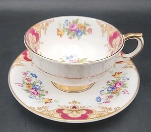 Windsor Floral with Burgundy  Bone China Tea Cup & saucer Number 60/210 - Picture 1 of 15