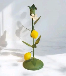 Vintage Inspired Retro Metal Toleware Taper Candle Holder W/ Lemons & Leaves 13" - Picture 1 of 1