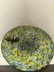 Grande ciotola consolle in vetro artistico maculato DRAGONFLY stile Murano senza difetti 15,75” W - Foto 1 di 24