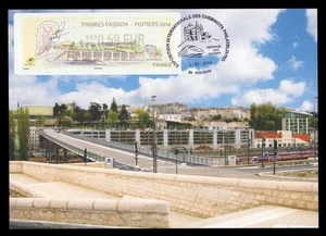 FRANCE 2014 Carte Maximum Card ATM LISA Timbres Passion Poitiers Ferphilex train - Imagen 1 de 1