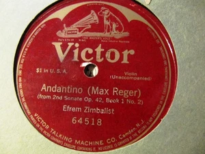 1915 Max Reger Unacc. VIOLIN Sonata Op 42 Andantino EFREM ZIMBALIST VICTOR 64518 - Picture 1 of 1