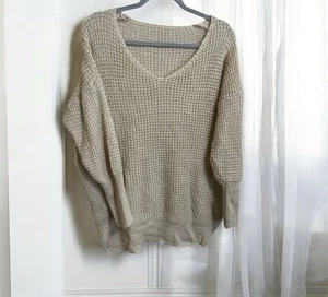 Suéter de punto beige de mezcla de lana con cuello en V talla pequeña - Imagen 1 de 2