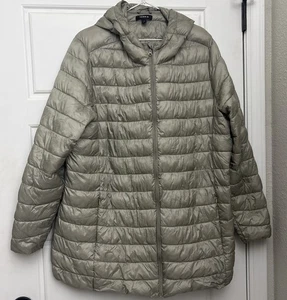 Chaqueta acolchada Torrid gris metálica con cremallera con capucha abrigo acolchado talla 3 - Imagen 1 de 6