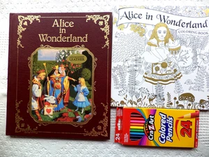 ALICE IN WONDERLAND LEATHER BOOK , ADULT COLORING BOOK & COLORED PENCILS - Bild 1 von 11