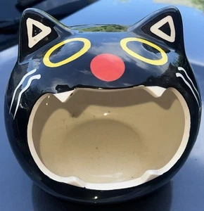 Schwarze Katze groß offener Mund Keramik Süßigkeiten Schale Schmuck Aschenbecher Schwamm Magenta - Bild 1 von 5