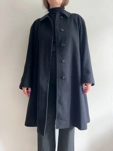 Vintage Burberry's Black Wool Cashmere Trench Coat Single-Breasted A-Line Midi - Picture 1 of 13