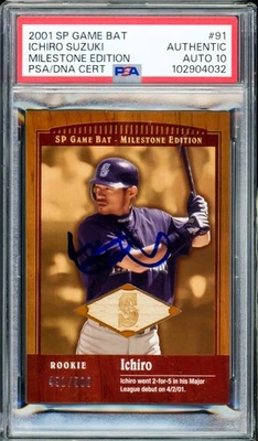 Ichiro Suzuki Auto 2001 SP Game Bat RC 91 Sig 10 Milestone Edition #/500 PSA/DNA - Image 1 of 2
