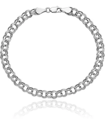 10K Solid White Gold Lite 5mm Double Link Charm Bracelet - Image 1 of 4