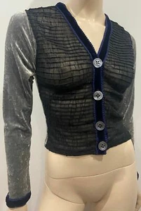VOYAGE INVEST EN EL ORIGINAL Gris Vintage Black Velvet Sheer Detail Cardigan M - Imagen 1 de 8