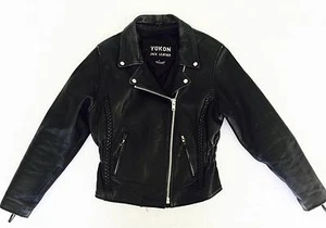 Women's YUKON JACK Black Leather Thinsulate Braided Motorcycle Jacket Large NICE - Imagen 1 de 12