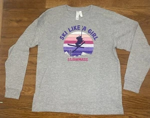 Aspen Snowmass Ski Like A Girl - Long Sleeve T-shirt Grey Size Youth Large - Picture 1 of 4