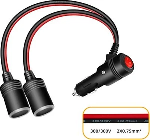 30cm 12V 24V Zigarette Leichter Splitter Stromadapter 2-Wege Kabel Mit Schalter - Bild 1 von 8