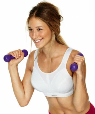 Sujetador deportivo amortiguador D+ Max SN109 alto impacto nuevo con etiquetas blanco/negro. Foto 1 de 4