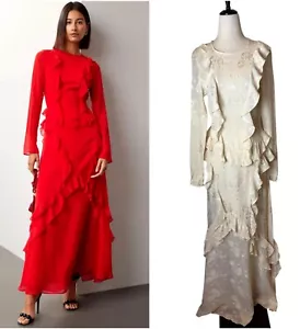 Delfi Collective Dress Women Small Ivory Floral Jacquard Annika Maxi Gown NWT - Picture 1 of 14