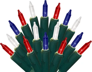 Patriotic String Lights - Red White Blue Mini Lights with Green Wire - 100 Count - Picture 1 of 6
