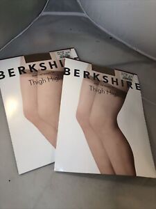 Berkshire Sheer Leg Invisible Toe Thigh-Hi City Beige Stockings Size A-B 2 Pairs