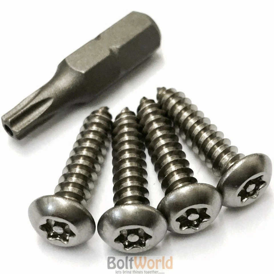 5 PCE STAINLESS STEEL NUMBER PLATE SECURITY SCREWS KIT - 4 SCREWS & 1 TORX BIT - Image 1 of 1