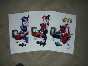 JUEGO DE IMPRESIÓN ARTÍSTICA SÚPER RARO HARLEY QUINN DE 3 FIRMADOS POR RYAN KINCAID 13x19 - Imagen 1 de 4