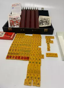 Juego de 152 azulejos de bakelina Mah Jong vintage con 4 bastidores - Imagen 1 de 14