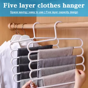 5Pcs Clothes Pants Trouser Hanger, Multi Layer Storage Rack Closet Space Saver - Picture 1 of 16