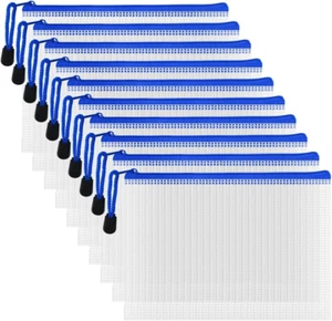 10 Pcs Zipper File Bags, Waterproof Plastic Mesh Pouch for Office School, Board - Picture 1 of 7