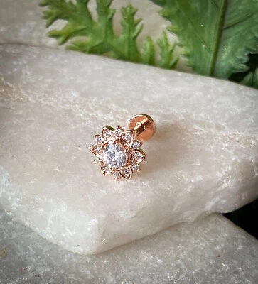 1 pieza CZ flor pavimentada 16 g Labret acero roscado interno Monroe Tragus Helix Foto 1 de 4