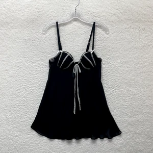 Y2K Vintage Gilligan & O'Malley Slip Dress Medium Black Mesh Lolita Victorian - Picture 1 of 10