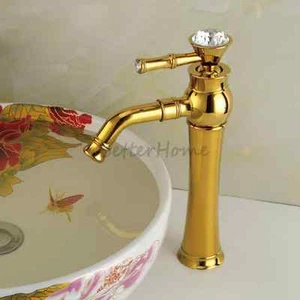 Polished Gold Brass Single Handle Basin Faucet Bathroom Sink Vessel Mixer Tap - Picture 1 of 4