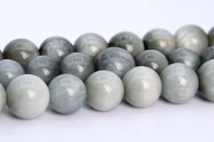 "Cuentas de ojos de gato gris crisoberilo natural genuino de 7 mm cuentas sueltas redondas de 14" - Imagen 1 de 3