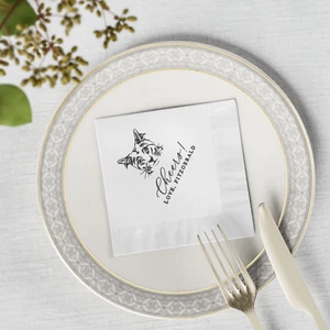 Custom Illustrated Cat Wedding Napkins, Bridal Shower, Engagement Party - Picture 1 of 8