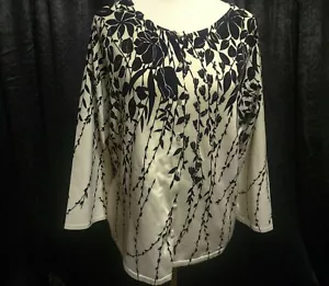 Cardigan Sweater L Talbots Black and Cream Silk Blend Leaves - Picture 1 of 8