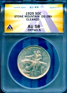 DDO 1925 50c Silver Stone Mountain Half-dollar AU 58 Det ANACS # 7805679 + Bonus - Picture 1 of 2